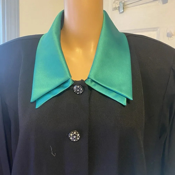 VTG 90s Jessica Howard Blazer Jacket Women's Sz 22 Black Green Collar & Cuffs - Picture 7 of 8